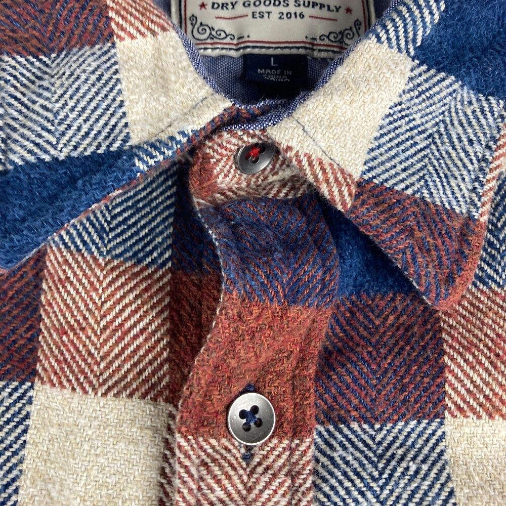Flag & Anthem Men’s L Flannel Shirt Plaid Button Down Blue Brown - Picture 3 of 10